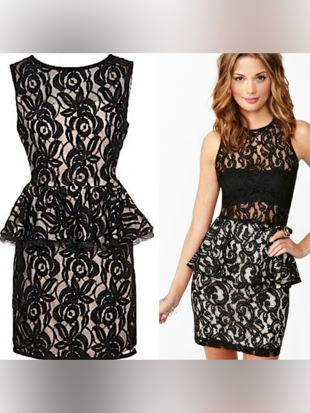 Sleeveless Black Lace Peplum Mini Dress, Size L, NWT